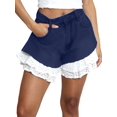 thumbnail image 3 of Women's Denim Lace Patchwork Trim Hem High Waist Washed A-Line Shorts for Daily Wear L, 3 of 8