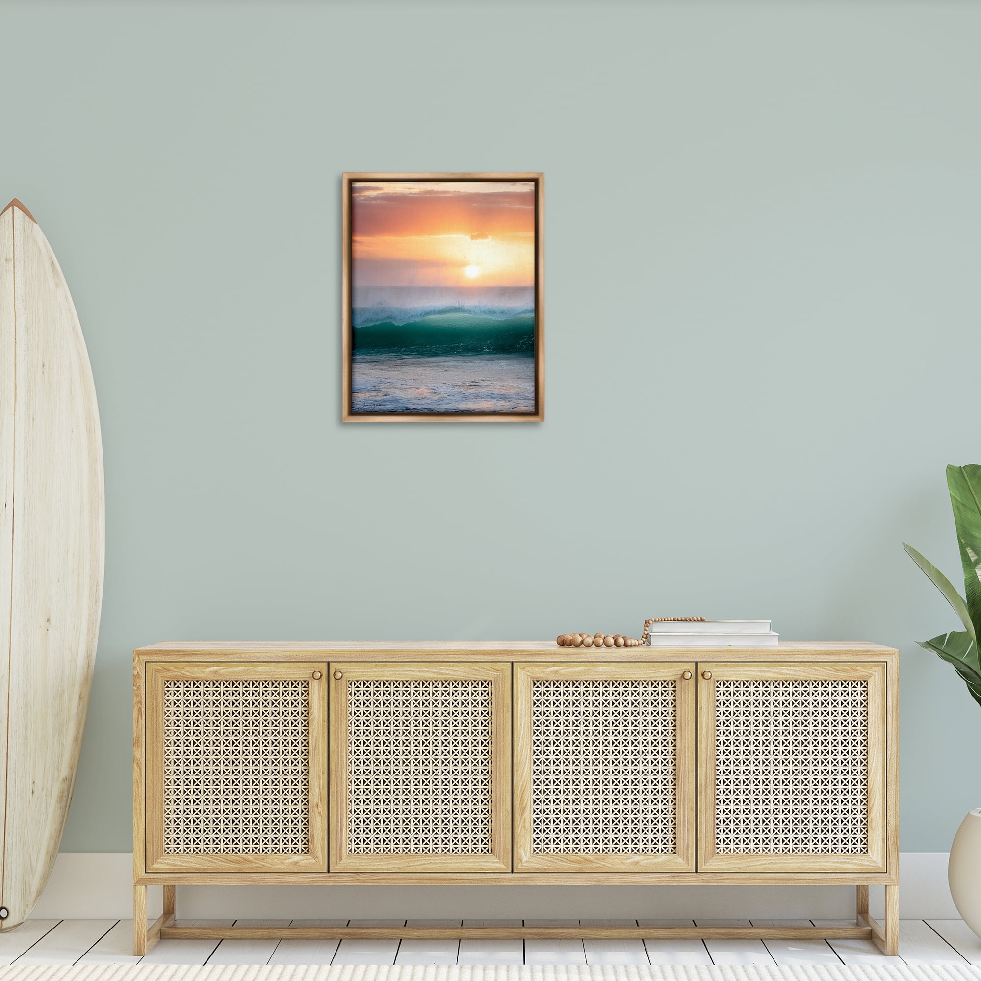 Stupell Industries Breaking Sea Wave Coastal Photography Brown Floater Framed Canvas Art Print Wall Art, 25 x 31