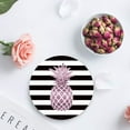 thumbnail image 4 of FMSHPON Pink Pineapple Tropical Fruit Black White Stripes Set of 6 Round Coaster for Drinks, Absorbent Ceramic Stone Coasters Cup Mat with Cork Base for Home Kitchen Room Coffee Table Bar Decor, 4 of 6
