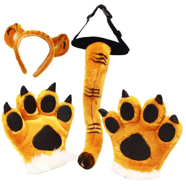 1 juego de accesorios para disfraz de tigre, diadema con orejas de animal, guantes y cola.