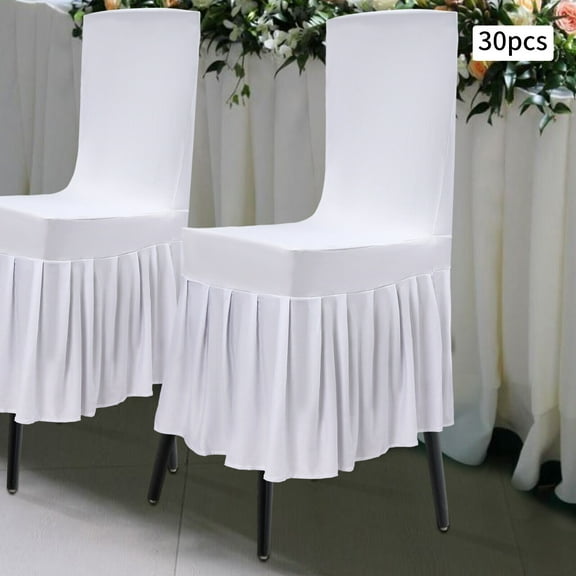 30 Pieces White Chair Slipcovers with Skirt, Wedding Stretch Chair Cover, Stretch Chair Slipcovers with Skirt