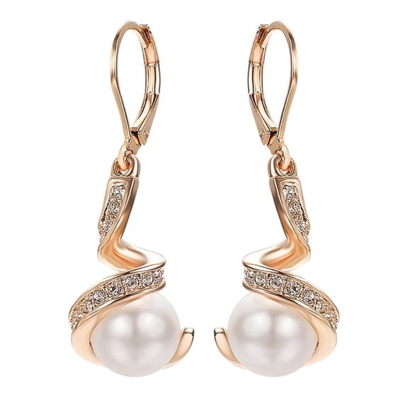 Yoursfs White Simulated Pearl Dangle Earrings for Women Pierced Earrings Rose Gold Plated Earrings Leverback Pearl Earrings
