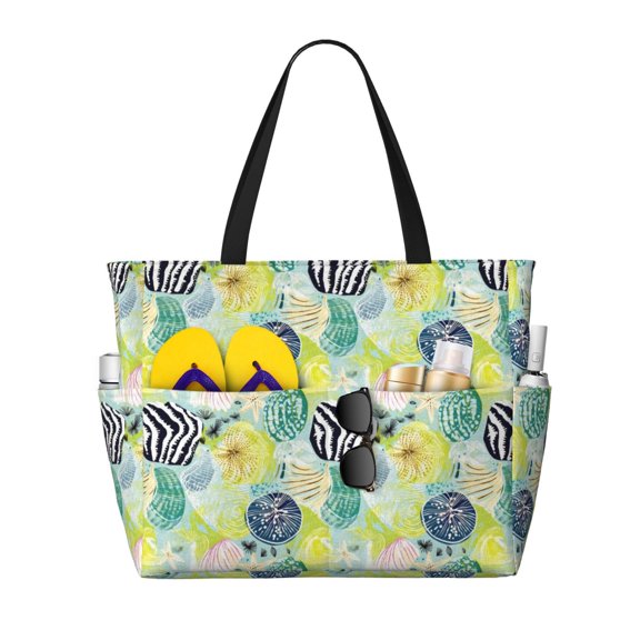 Large Beach Bags Water-resistant Sandproof - Shell Clam Cute Beach Tote Bags for Women with Zipper