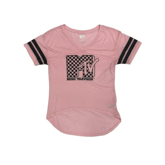 MTV Junior Womens Pink & Black Hi-Low Rocker T-Shirt Tee Shirt XL (15-17)