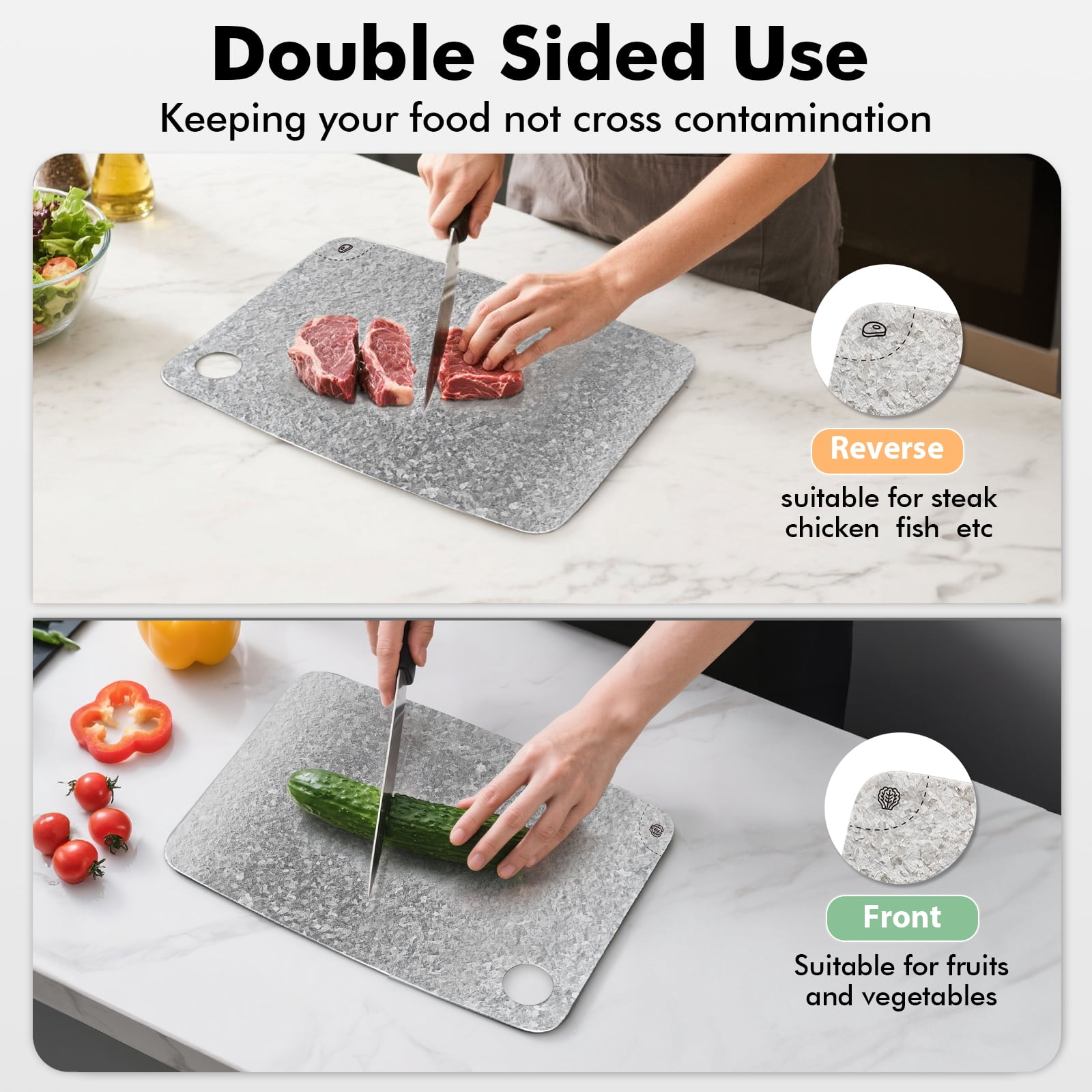 100% Pure Titanium Cutting Board – EPA-Certified Cutting Board, Double-Sided Pure Titanium Cutting Board for Kitchen and Outdoor Cooking (12"x8")