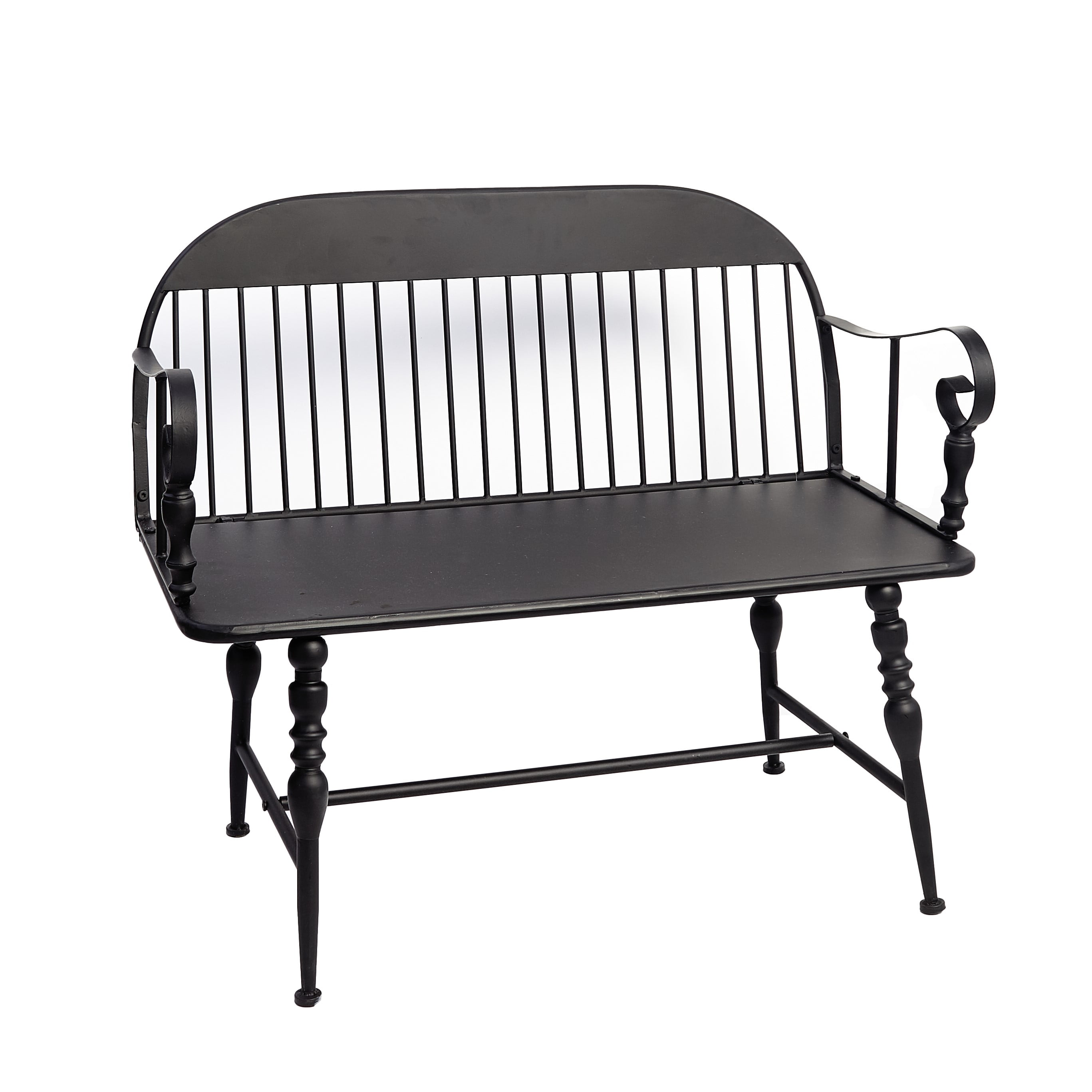 Black Farmhouse Outdoor Metal Bench With Spindle Legs And Curved