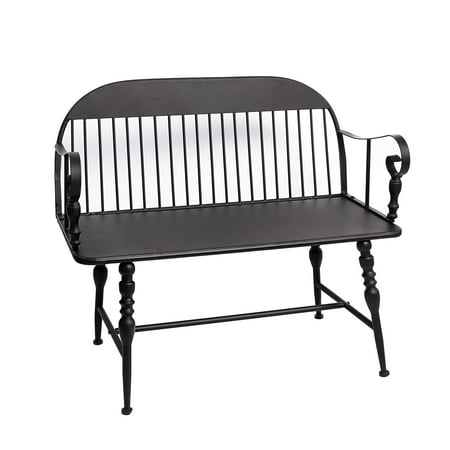 Black Farmhouse Outdoor Metal Bench with Spindle Legs and Curved Armrests | Walmart (US)