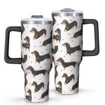 OBREWU Dachshund and Heart Tumbler with Handle and Lid,Dachshund and Heart 40oz Double Wall Vacuum Insulated Tumbler,Cups Gift for Women and Men