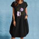 thumbnail image 2 of Vestido estampado de cuello redondo de manga corta de color sólido para mujer con bolsillos Vestido a media pierna Pompotops  ghjkhdj13252, 2 of 4