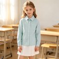 thumbnail image 6 of FYDUU Kids Boys Girls Long Sleeve Striped Shirts Children's Button Down Dress Shirts Formal School Uniform Tops Back To School Clothes 8-9 Years, 6 of 6