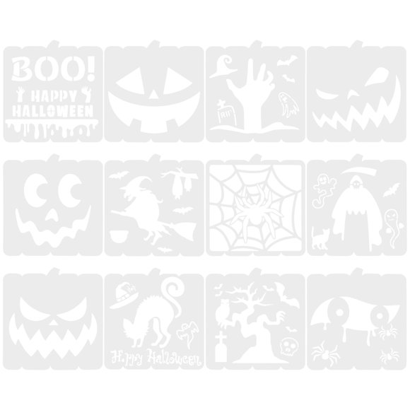 12 pcs Halloween Drawing Template Drawing Stencils Halloween Stencils Painting on Wood Hollow Cookie Molds Painting Templates for DIY Craft