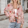 thumbnail image 3 of Jackets for Women Winter Coat Jackets Flannel Stand Collar Jacket(Pink Floral Sailboat Wallpaper Design,Size:S-4XL), 3 of 7
