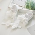 thumbnail image 3 of Newborn Baby Girl Princess Mary Jane Shoes Infant Bowknot Wedding Dress Flat Shoes with Headband Baby Girl's Baptism Christening Shoes Set, 3 of 9