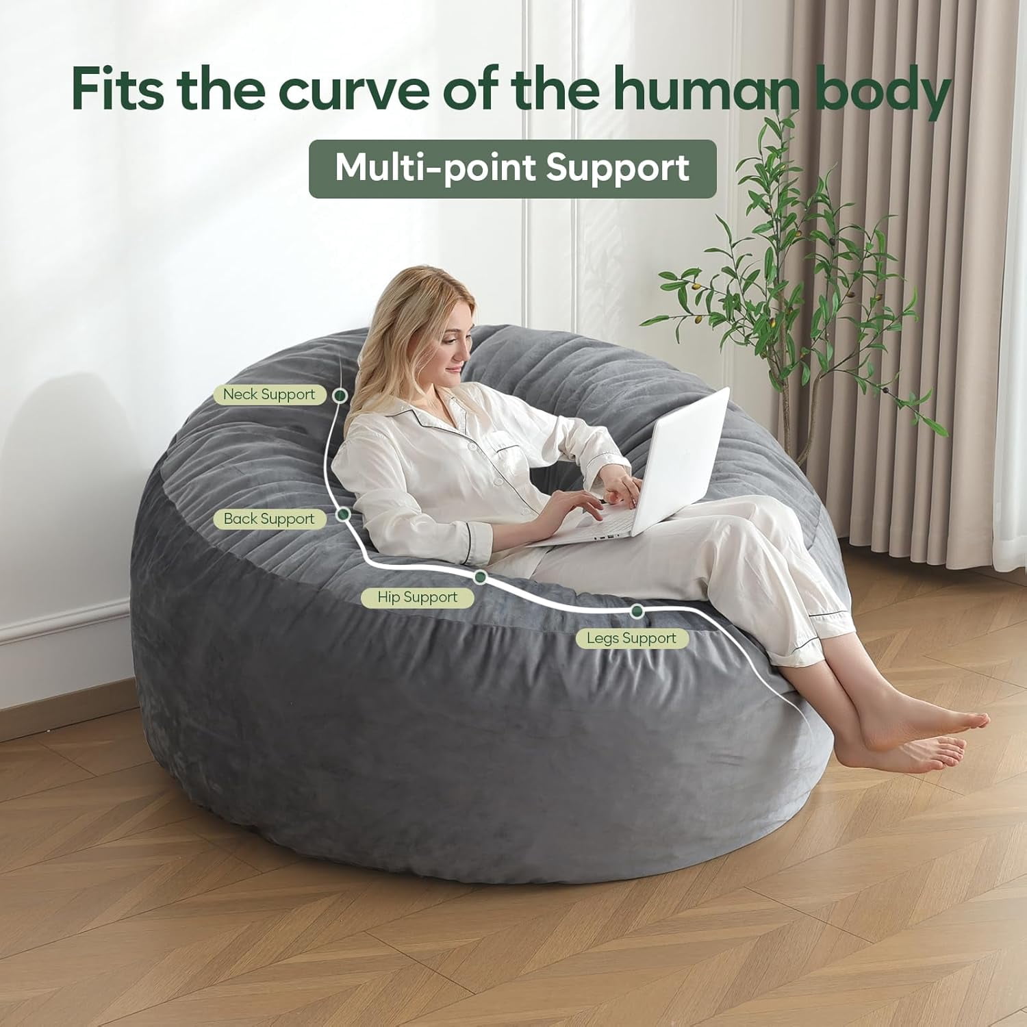 3 Ft Bean Bag Chair, Memory Foam Bean Bag Chairs for Adults with Filling, Round Bean Bag Sofa with Filler Included, Beanbags with Soft Dutch Velvet Fabric,3 Foot,Beige