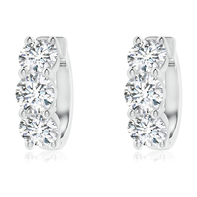 Angara Lab Grown Diamond Earrings - Round Diamond Three Stone Hoop Earrings in Platinum for Women