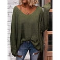 thumbnail image 3 of Suéter Holgado de Punto de Larga con Cuello en V para Mujer Verde XL, 3 of 5