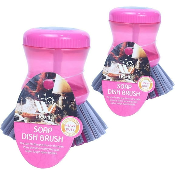 WBM Dish Scrubber with Soap Dispenser, Pots Cleaning Soap Dispensing Dish Brush, Pack of 2