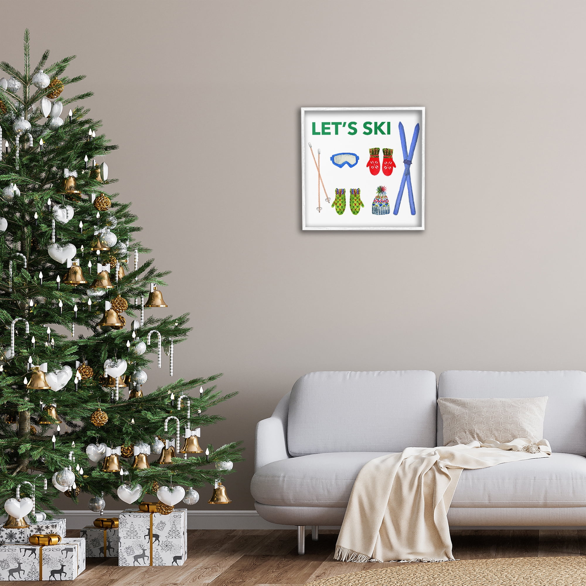 Stupell Industries Let's Ski on White Sports Painting White Framed Art Prints Wall Art, 24 x 24