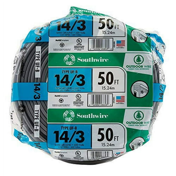 Southwire Underground Feeder Wire 14 Ga, 3 Conductor 15 Amp 600 V 90 Deg C 50 Gray