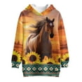 thumbnail image 4 of Psesaysky Brown Horse Sunflower Print Long Hoodie Sweatshirts for Girls - Soft Long Sleeve Pullover Hoodie Dress Stylish Fall Winter Shirt for 7-8 Years, 4 of 7