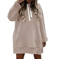 thumbnail image 3 of BODOAO Women Oversized Hoodie Dress Pullover Winter Kangaroo Pocket Split Hem Sweatshirt Fall Tops Casual Loungewear Warm Sweatshirt Long Sleeve Soft Solid Shirt Winter Sweatshirts Tops Khaki 3Xl, 3 of 9