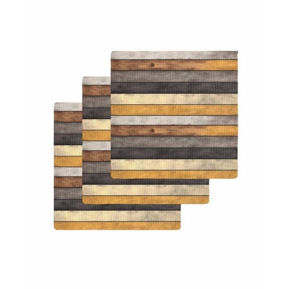 Farmhouse Grey Yellow Kitchen Dish Towels for Drying Dishes Set of 3, Vintage Wood Country Waffle Weave Microfiber Terry Hand Tea Bathroom Towels Quick Dry & Absorbent Towel 12x12