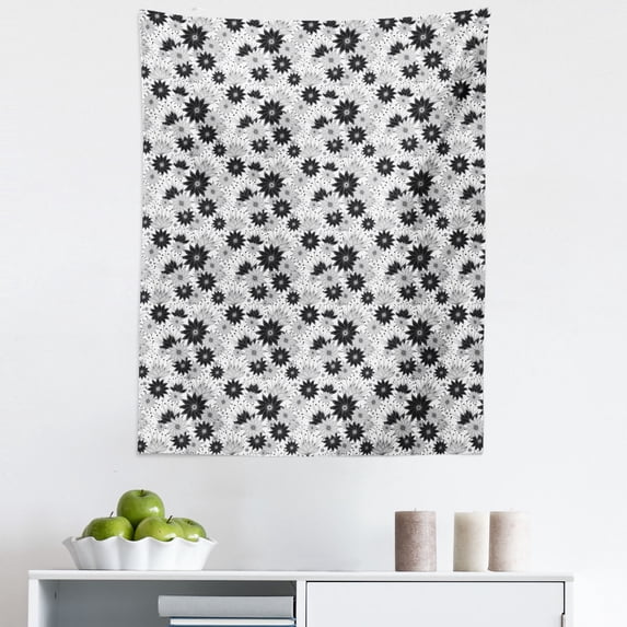 Black and White Tapestry, Vintage Flower with Blooming Petals Ornamental Botanical Garden Design, Fabric Wall Hanging Decor for Bedroom Living Room Dorm, 5 Sizes, Black and White, by Ambesonne