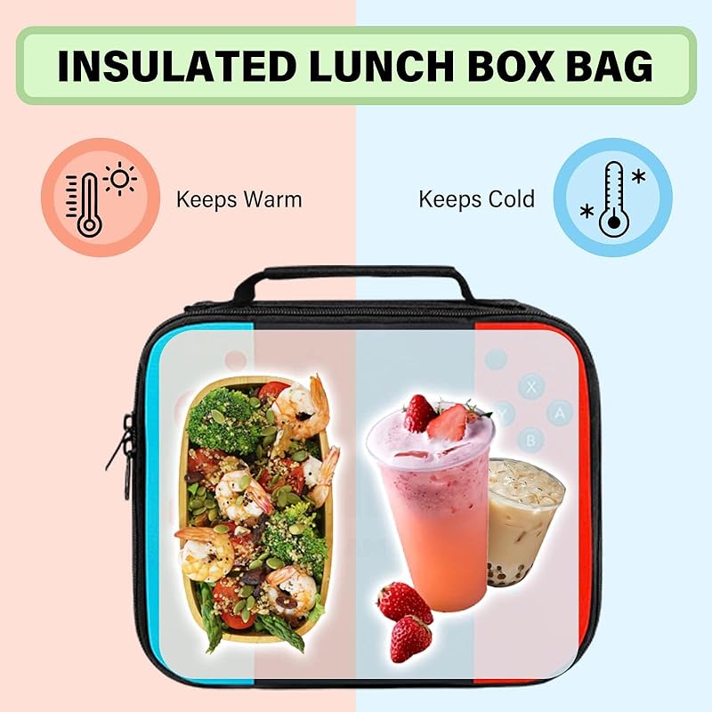 Game Lunch Bag for Gamer, Insulated Video Game Lunch Box for Work Office Travel Picnic Hiking Beach, Waterproof Leakproof Portable Fits Most Bento Boxes