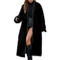 thumbnail image 2 of Women's Over the Knee Length Plush Overcoat, Long Fuzzy Coat, Oversized Faux Fur Jacket, Winter Warm Coat, Casual Lounge Coat, Plus Size Outerwear Black L, 2 of 8