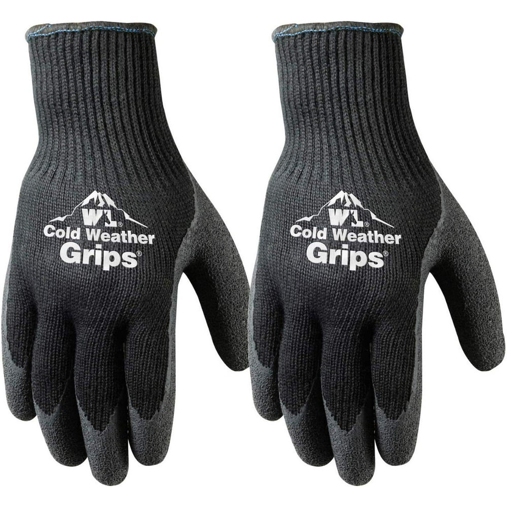 2 Pairs Cold Weather Latex Grip Winter Work Gloves, Medium (526MN