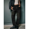thumbnail image 4 of Womens Loose Horseshoe Jeans Wide Leg Patchwork Low Rise Denim Pants with Pockets Black XL, 4 of 5