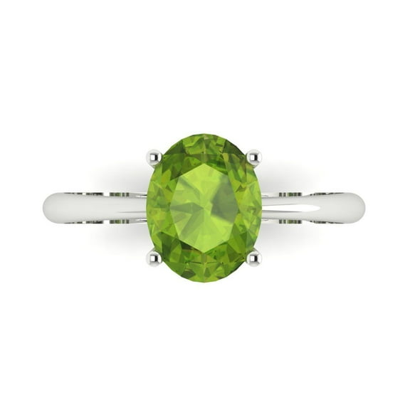 Solitaire Engagement Ring for Women - 2ct Natural Peridot in 14K White Gold Promise Ring