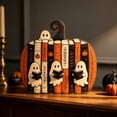 thumbnail image 4 of Halloween Wooden Pumpkin Bookshelf Decor, Rustic Pumpkin Tabletop Ornament with Fall Design, Seasonal Home Decoration for Shelf Mantel Desk Living Room Office Party Display, 4 of 6