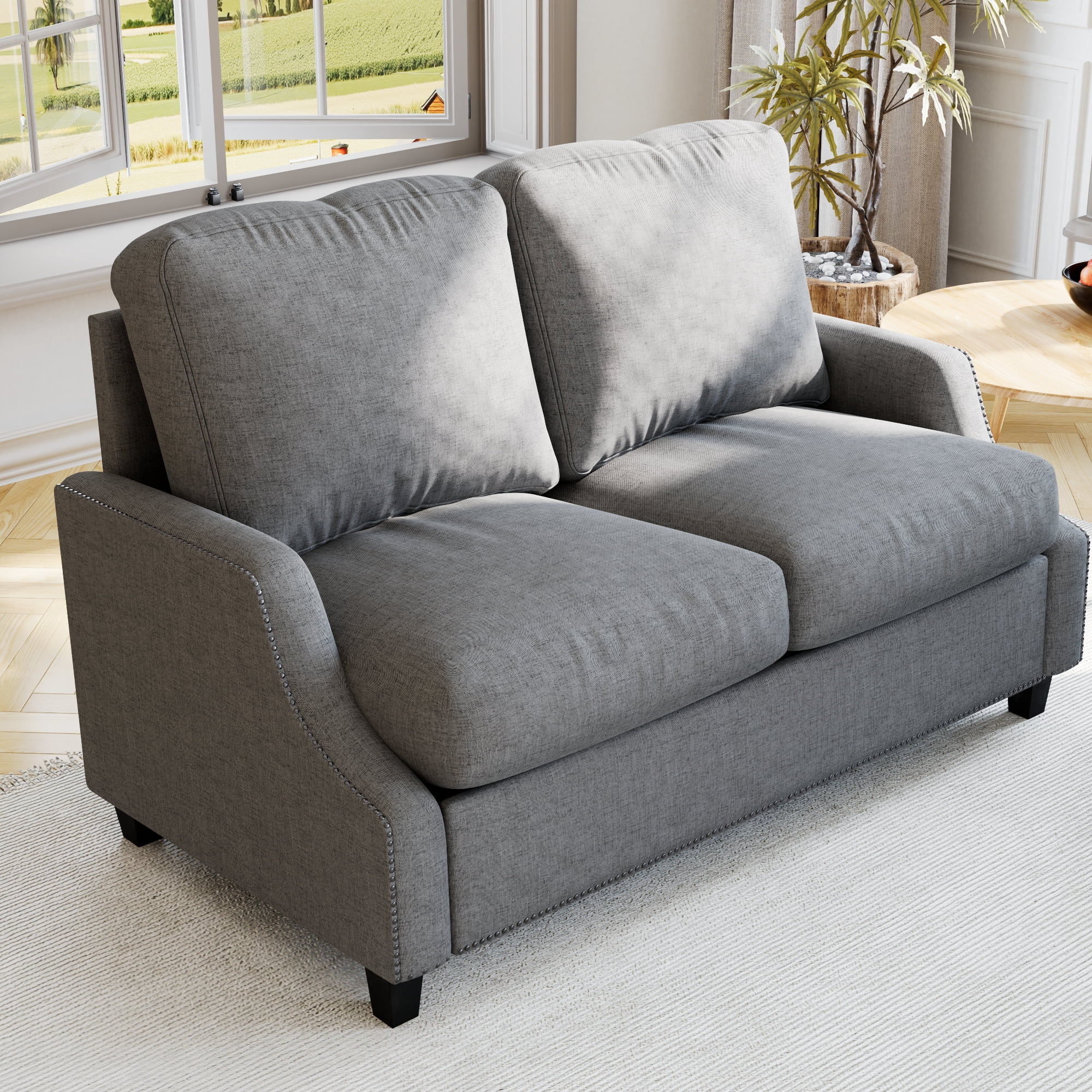 Aukfa 3 Piece Living Room Sofa Set, Modern Upholstered Sectional Couch with 3 Seater Sofa, Loveseat and Armchair, Furniture Set, Gray