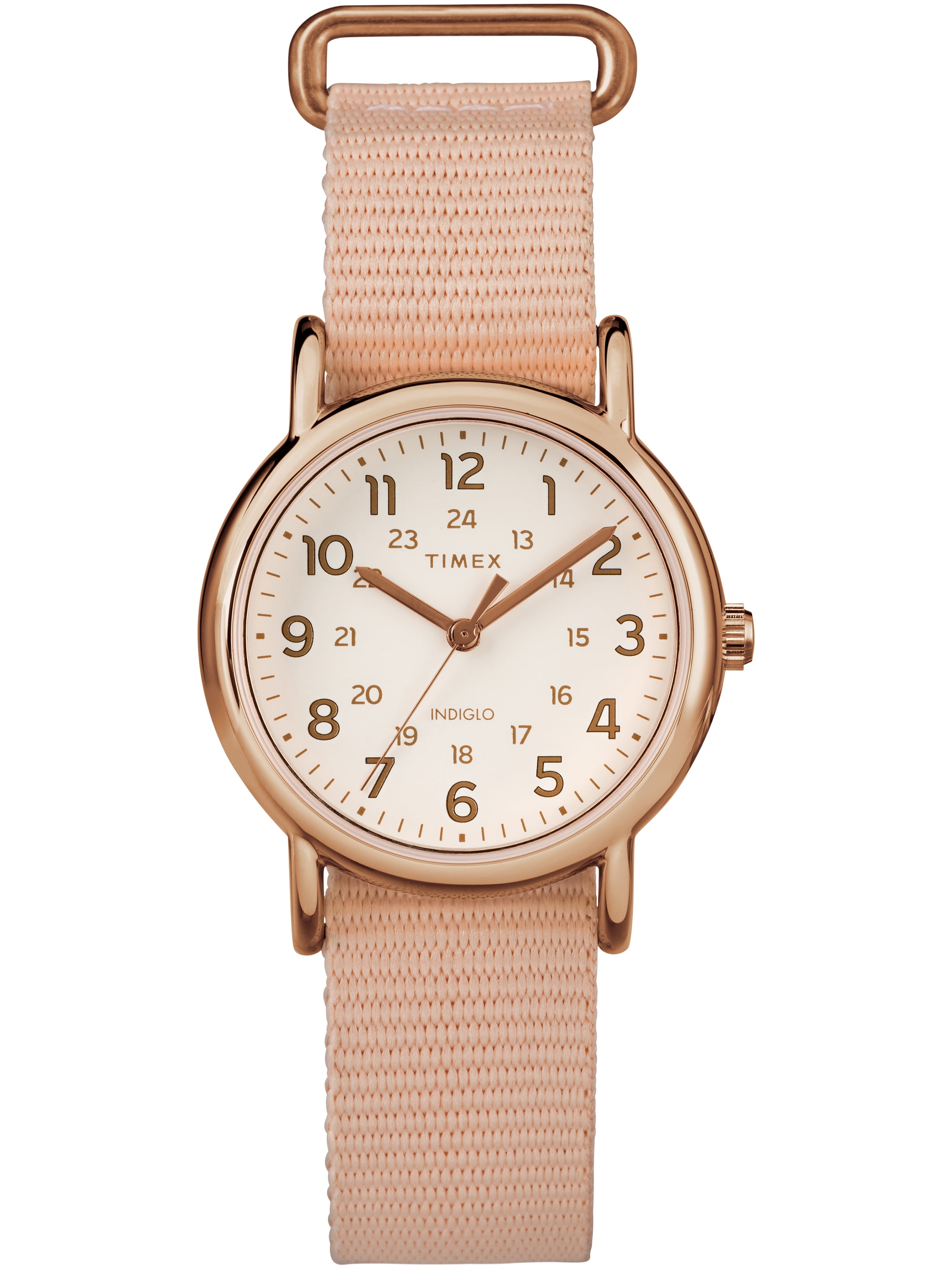 Timex - Women's Weekender 31 Pink/Rose Gold-Tone Watch, Nylon Slip-Thru ...