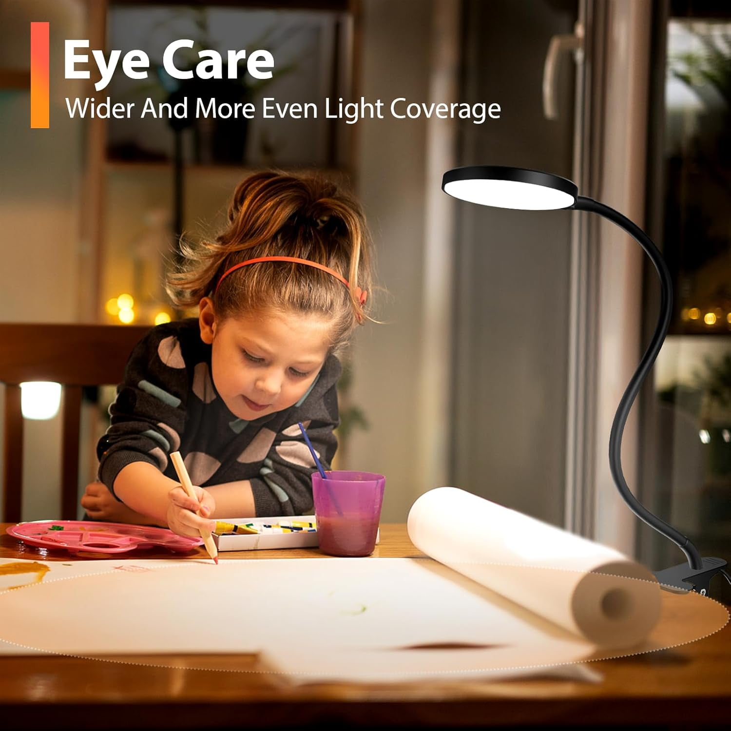 Reading Light with Remote, LED Desk Lamp Clip on [1H Timer & Nightlight] RA>95 Dimmable Flexible Gooseneck, Clamp for Table - 3.5'' (Adapter Included)