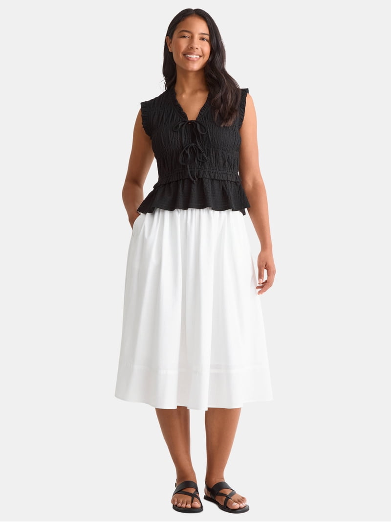 Time and Tru Women's Textured Tie Front Top, Sizes XS-XXXL