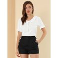 thumbnail image 3 of Allegra K Blusa casual con cuello en V y cuello con volantes para mujer blanco M, 3 of 6