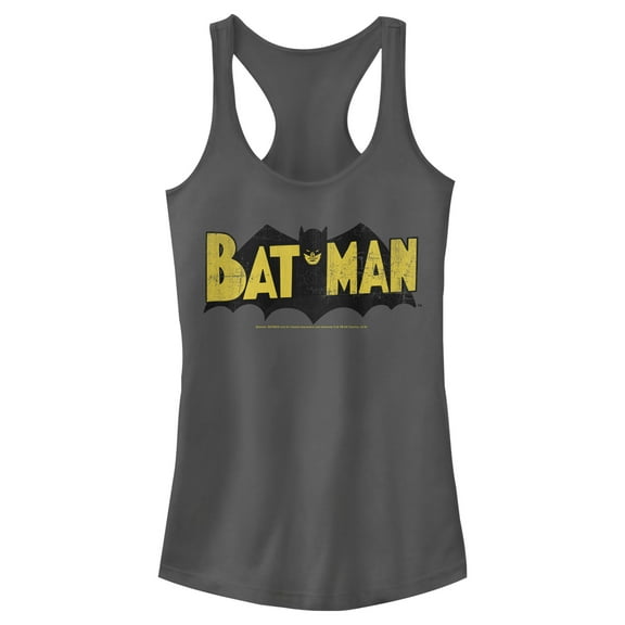 Junior's Batman Logo Vintage Racerback Tank Top Charcoal X Small
