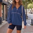 thumbnail image 5 of Lightweight Sweatshirt for Women Half Zip V Neck Fashion Long Sleeve Pullover Tops Oversized Casual Outfits Clothes Dark Blue L, 5 of 7