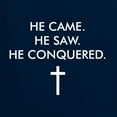 thumbnail image 6 of Wild Bobby, He Came He Saw He Conquered Inspirational/Christian Women Slim Fit Junior Tee, Navy, Small, 6 of 6