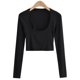 thumbnail image 1 of Camisas recortadas sexys para mujer, camiseta corta básica ajustada con cuello redondo en U de manga larga, camiseta de manga larga de color sólido, 1 of 5