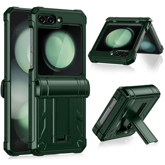 Casetego for Samsun Galaxy Z Flip 5 5G Case,Shockproof Military Grade Protection Heavy Duty Case with Foldable Kickstand&Hinge Protection Rugged Drop Protective Cover,Green
