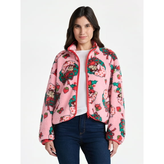 Strawberry Shortcake Women’s Christmas Print Woobie Fleece Jacket, Sizes XXS-XXL