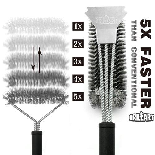 GRILLART Grill Brush and Scraper Best BBQ Brush for Grill, Safe 18" Stainless Steel Woven Wire 3 in 1 Bristles Grill Cleaning Brush