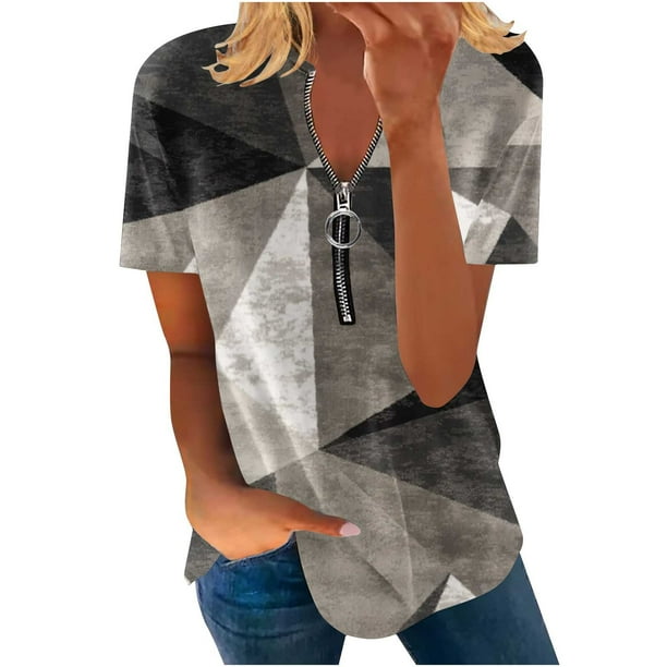 Blusa de manga corta con cuello en V, informal, cómoda y elegante para mujer OAVQHLG3B Store lin121212