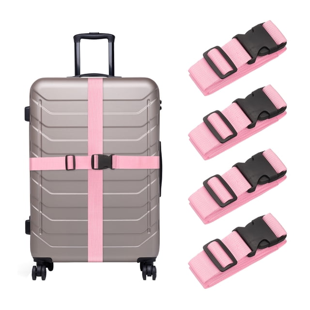 Uxcell 4 Pcs Correás de Equipaje para Maletas, Correa de Conexión de Equipaje Ajustable con Hebilla para Maleta, Accesorios de Equipaje para Conectar Bolsa de Maleta, Rosa