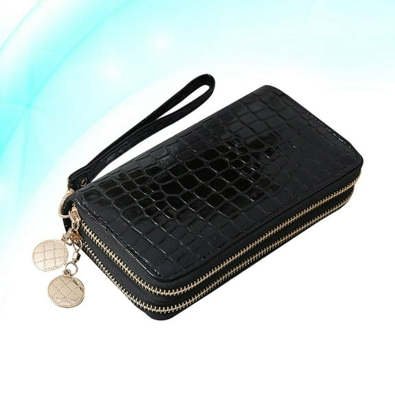 PENIKOKO Women's Trendy Black PU Wallet with Zipper, Large Capacity, Multiple Card Slots, Daily Use, and Stylish