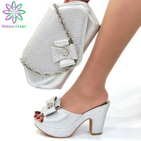 

Golden Color Italian Ladies Shoe and Bag Set Decorated with Rhinestone Italian Shoes with Matching Bags Summer Shoes Women Party