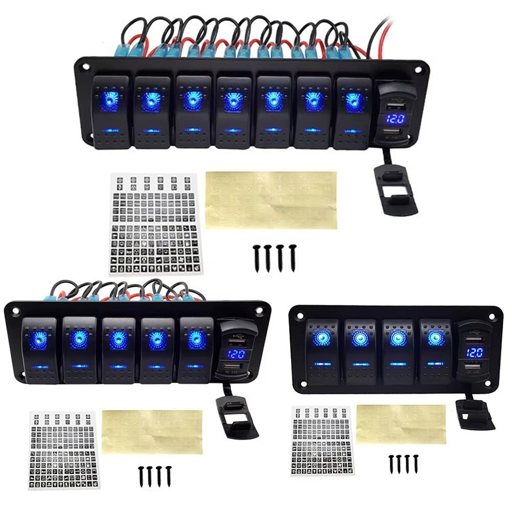 CENL Waterproof 5 6 8 Gang Rocker Switch Panel LED Light For Car Marine Boat 12V 24V